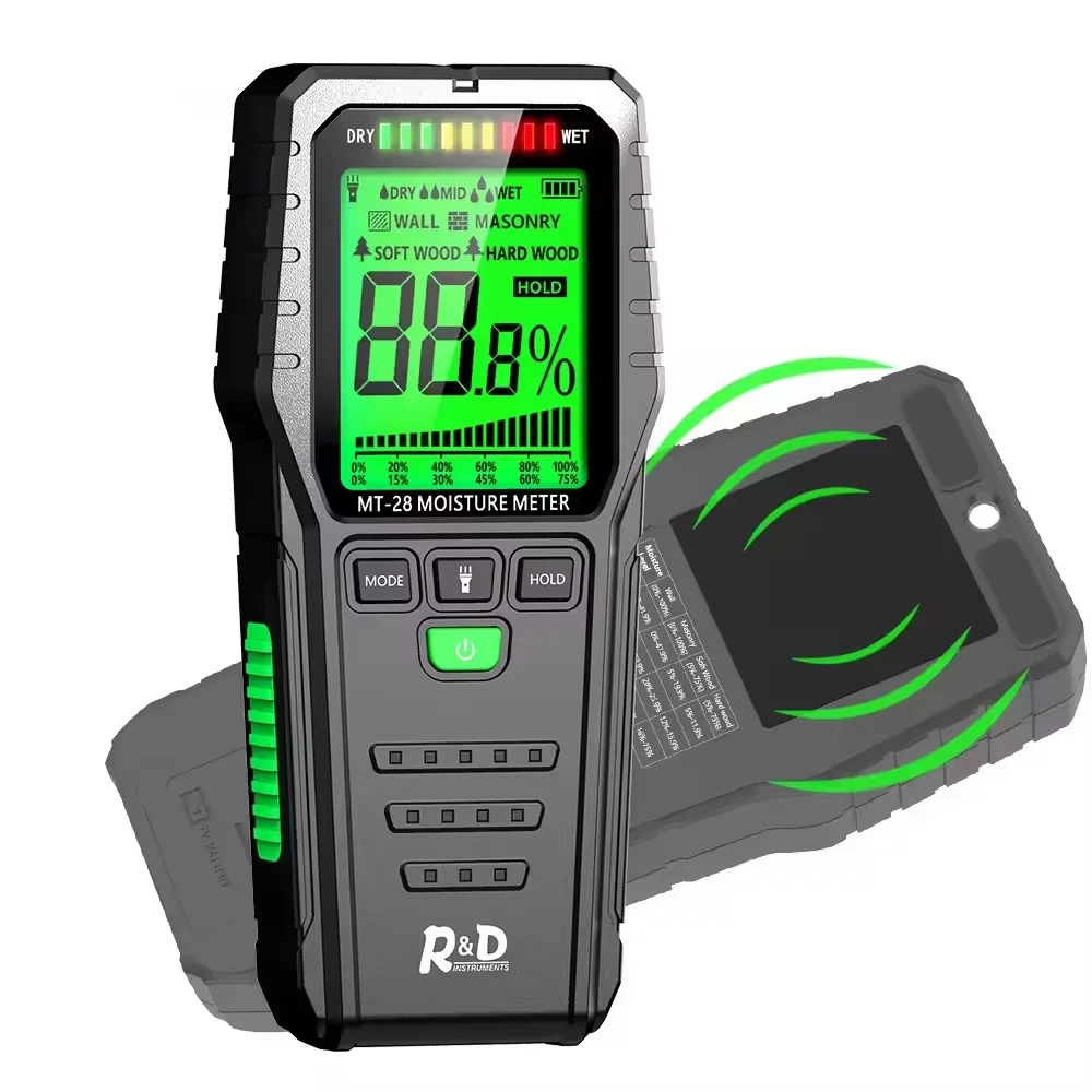 

4 IN 1 Pinless Moisture Meters Non-Invasive Digital Wood Moisture Tester Water Leak Detector for Wall,building,Firewood,Humidity