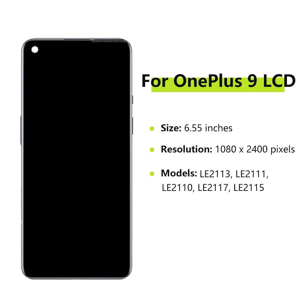 6.55\'\' AMOLED For OnePlus 9 LCD Display Touch Screen 1+9 LE2113 LE2111 LE2110 LE2117 LE2115 LCD Digitizer Assembly Replacement