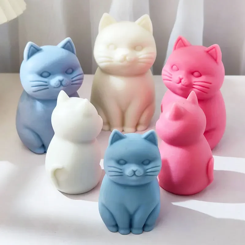 Cute Cat Silicone Mold 3D Cat Scented Candle Making Supplies Handmade Soap Craft Molds Aroma Gypsum Concrete Mould Home Decor