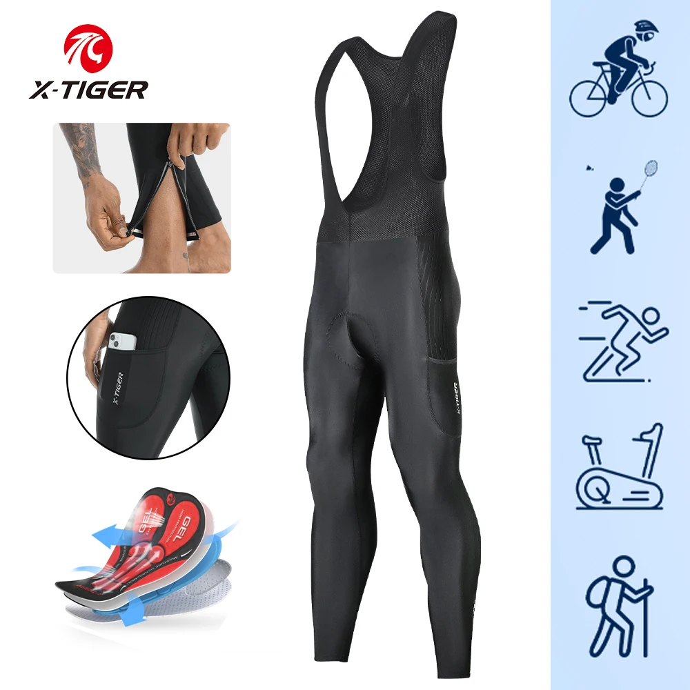 

X-TIGER Cycling Tights Men's Bike Bib Pants 5D Gel Padded Spring Fall Outdoor Sports Riding Mountain Road Bicycle Trousers