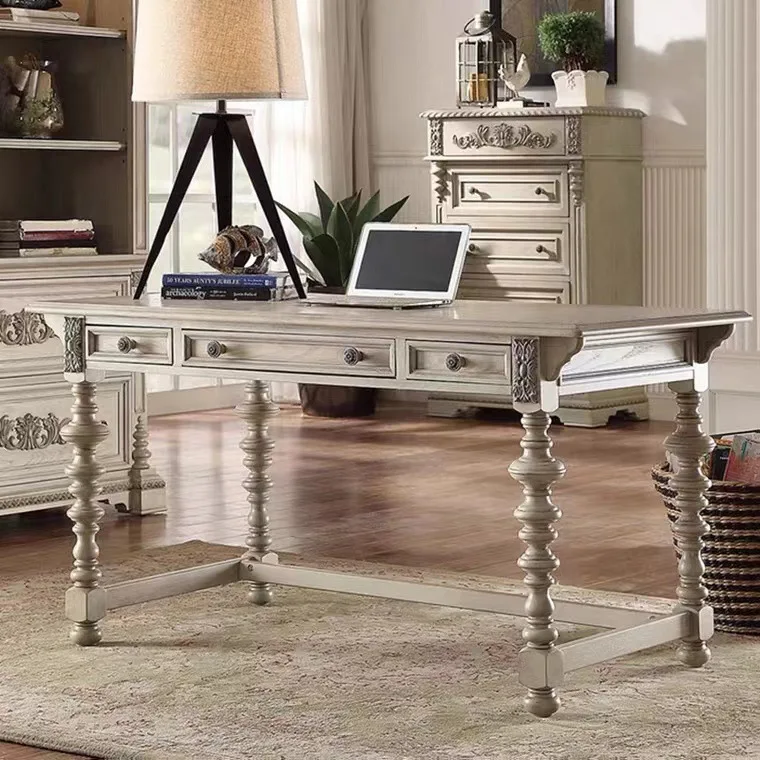 

American retro solid wood desk modern desk high-end villa writing table French country old carved table