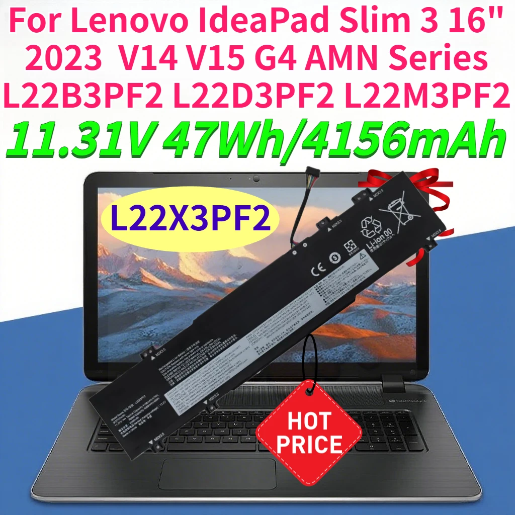 

4156mAh L22X3PF2 Laptop Battery for Lenovo IdeaPad Slim 3 16" 2023 V14 V15 G4 AMN Series L22B3PF2 L22D3PF2 L22M3PF2 11.31V 47Wh