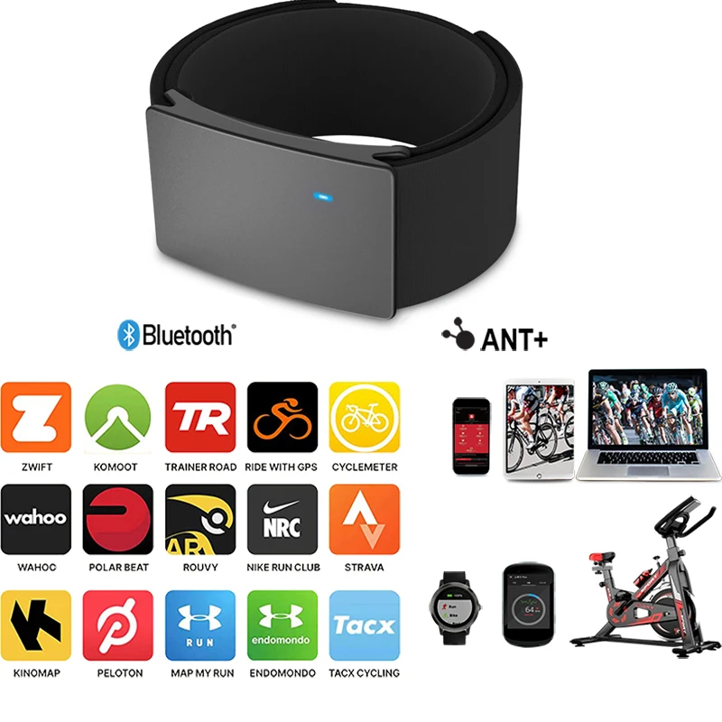 FITCENT ottico Bluetooth ANT + cardiofrequenzimetro bracciale IP67 sensore ricaricabile impermeabile per Wahoo Endomondo Peloton