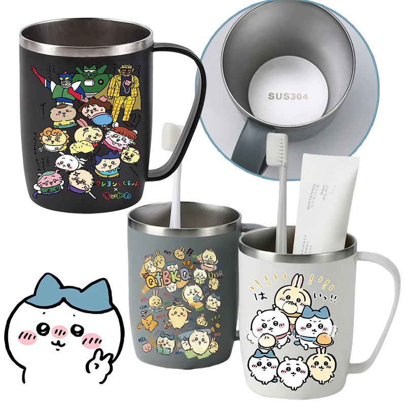 

450 мл Chiikawa чашка для полоскания рта с ручкой мультяшная пара бытовые туалетные принадлежности чашка зубная щетка аксессуары для хранения ванной комнаты подарки