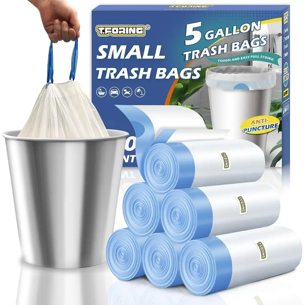 

120 Count 18L Small Strong Unscented White Plastic Trash Bags - Ideal for Kitchen, Bathroom, Office, and Bedroom