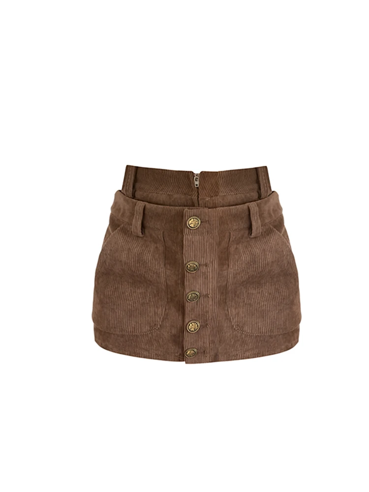 Caramel Velvet Half-length Single-buttoned Wrap-around Women's Skirt High-waist Slimming Short Skirt Fashion Design