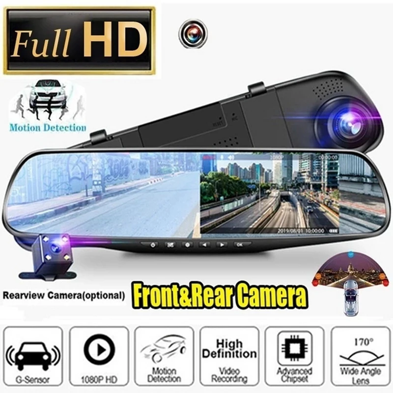 

4.3 Inch Car DVR Rearview Mirror Driving Video Recorder Dual Lens Dash Camera 1080P IPS Front And Rear Camera Dash Cam