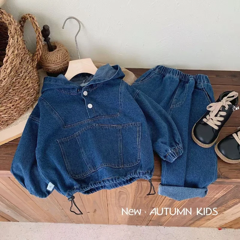 

Children's Denim Suit Spring and Autumn New Boys and Girls Suit Hoodie Denim Coat+Pant Casual Two Piece Set 90-140cm