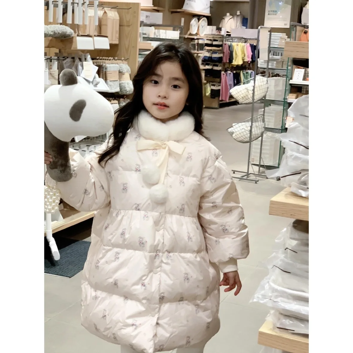 

RAISE Winter Children Girls Warm Parkas Faux Fur Hooded Floral Print 4-14Y Kid Girl Outerwear Coat Thick Young Teens Girl Jacket