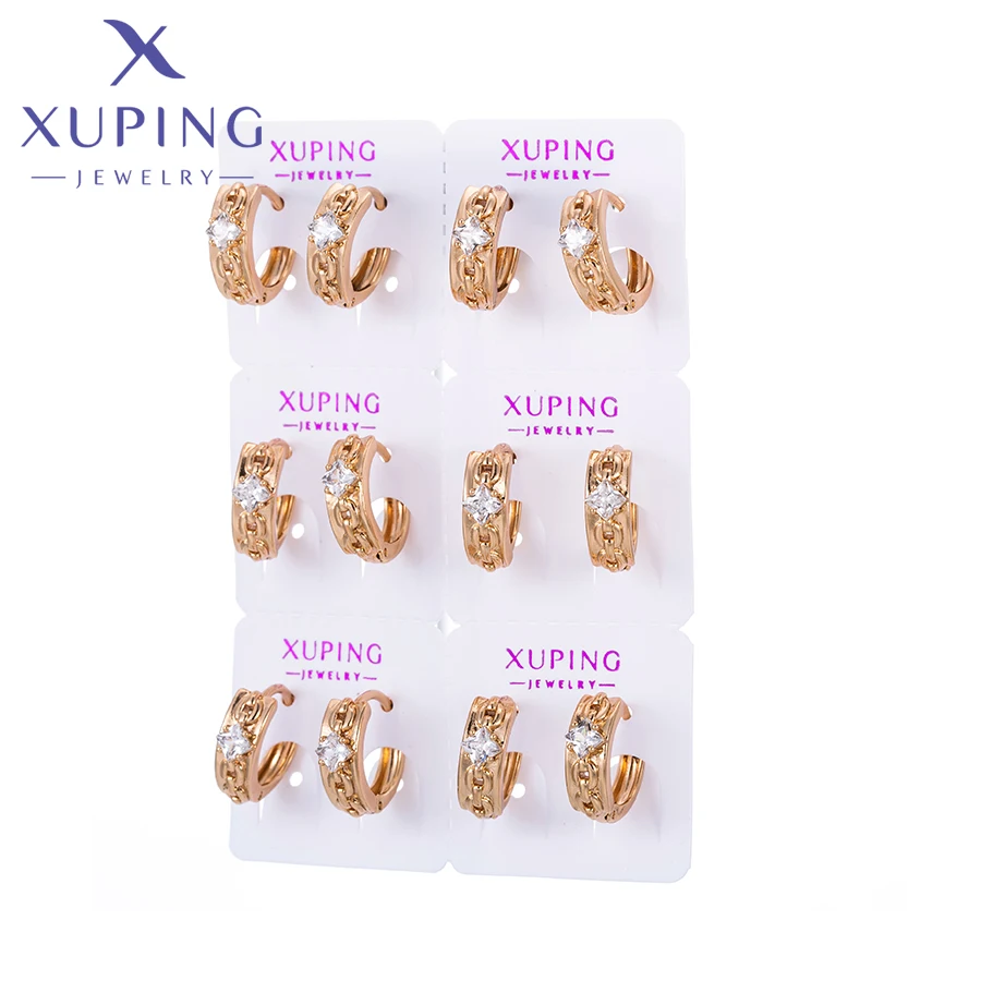 Xuping Jewelry Fashion Round Shape Gold Color 6 Pairs 1 Pack Earring for Women Girl Christmas Gift