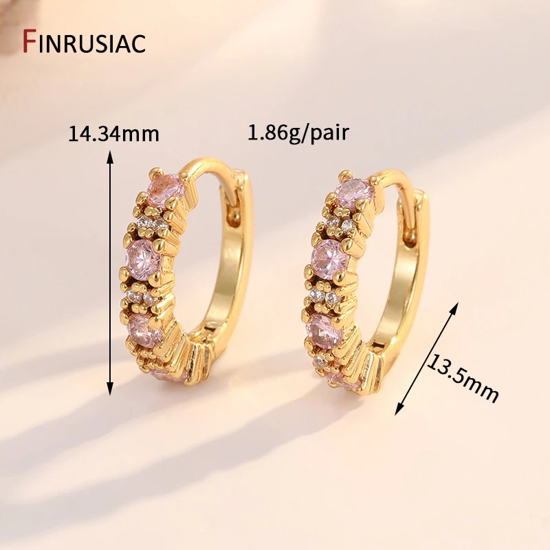Luxuriöse Regenbogen-Zirkon-Creolen für Frauen, 14 Karat vergoldetes Messing, runde Huggie-Ohrringe, Hochzeitsschmuck, Geschenk – Detail 18