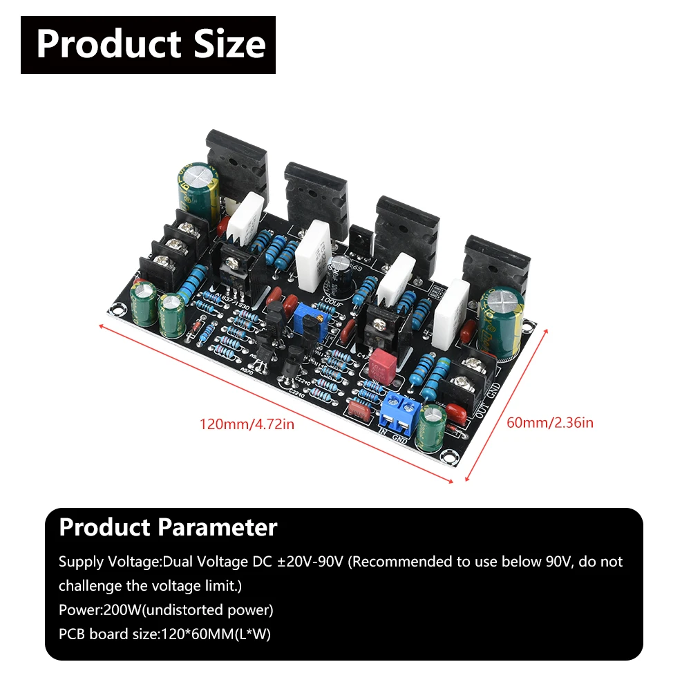 

200W 1943 + 5200 High Mono Power Tube Finished Amplifier Board DC 20V-90V Wide Voltage Mono Channe Audio Amplifier Board
