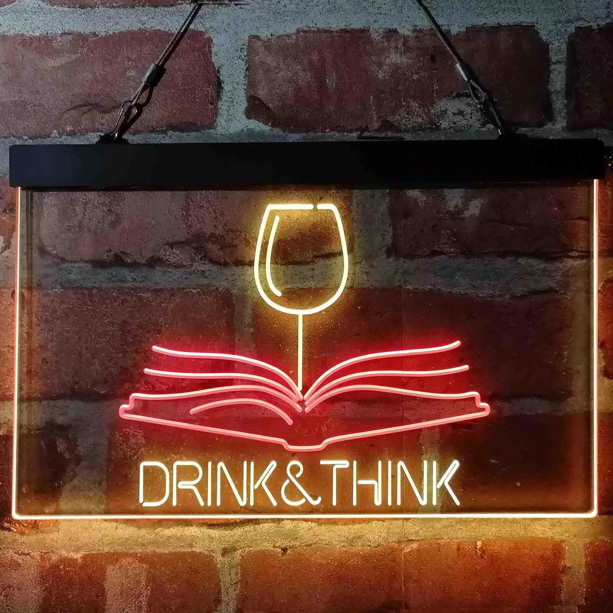 Drink and Think. Red Wine & Book Dual Color Led Neon Sign st6-i4103
