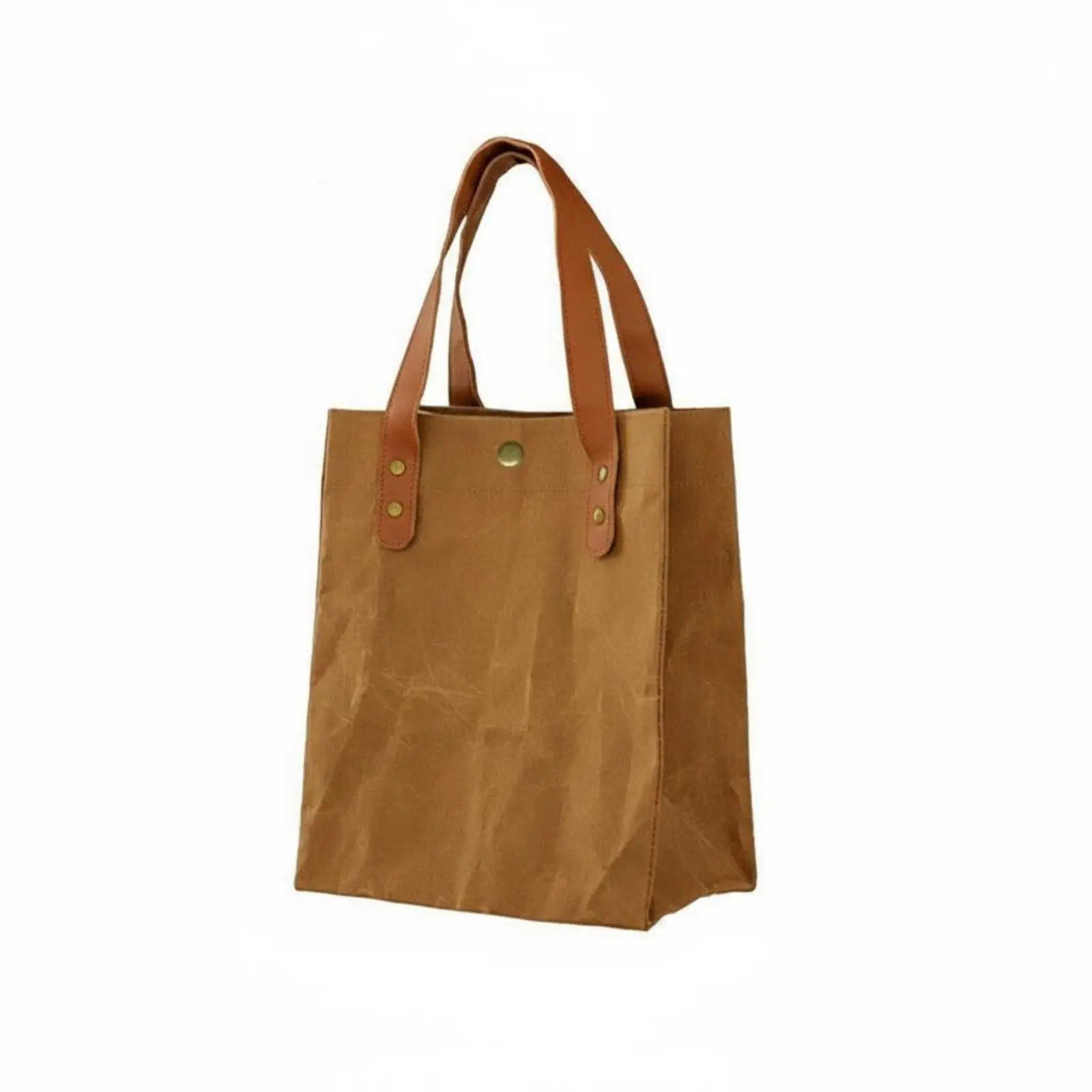 Recycled Material Tote with PU Handles Customizable Paper Cloth Bag Vintage Foldable Bag for School or Work