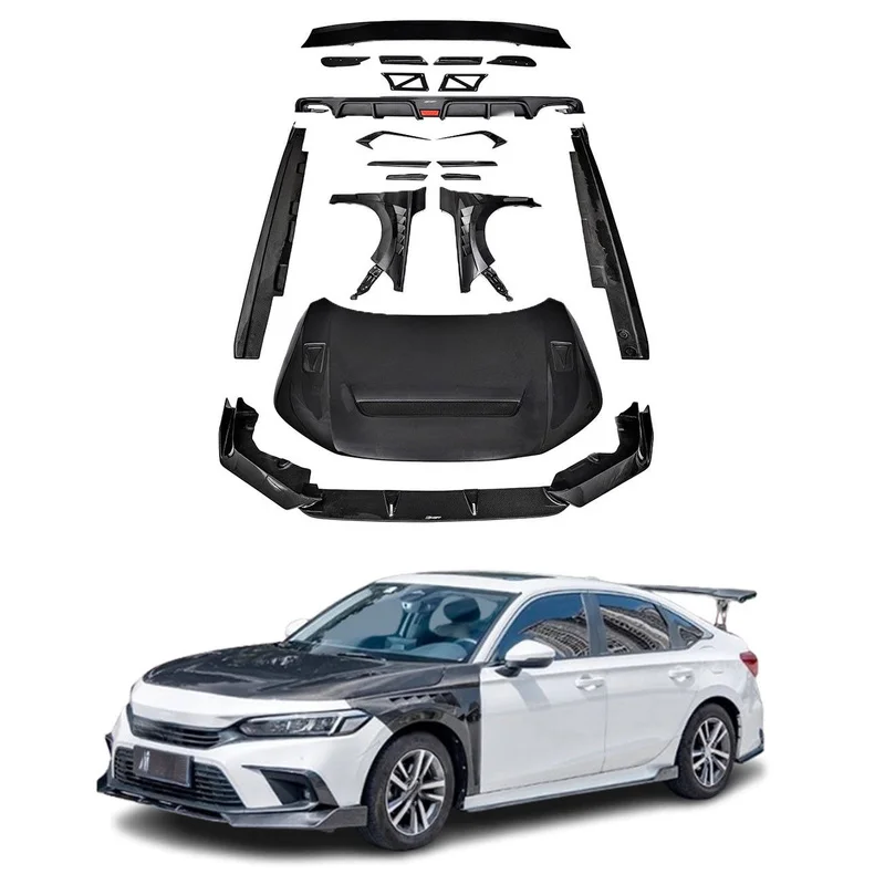 High Quality CMST Style Carbon Fiber Body Kit Front Lip Rear Diffuser Engine Hood Fender Bumper Tuning Parts For Eleventh