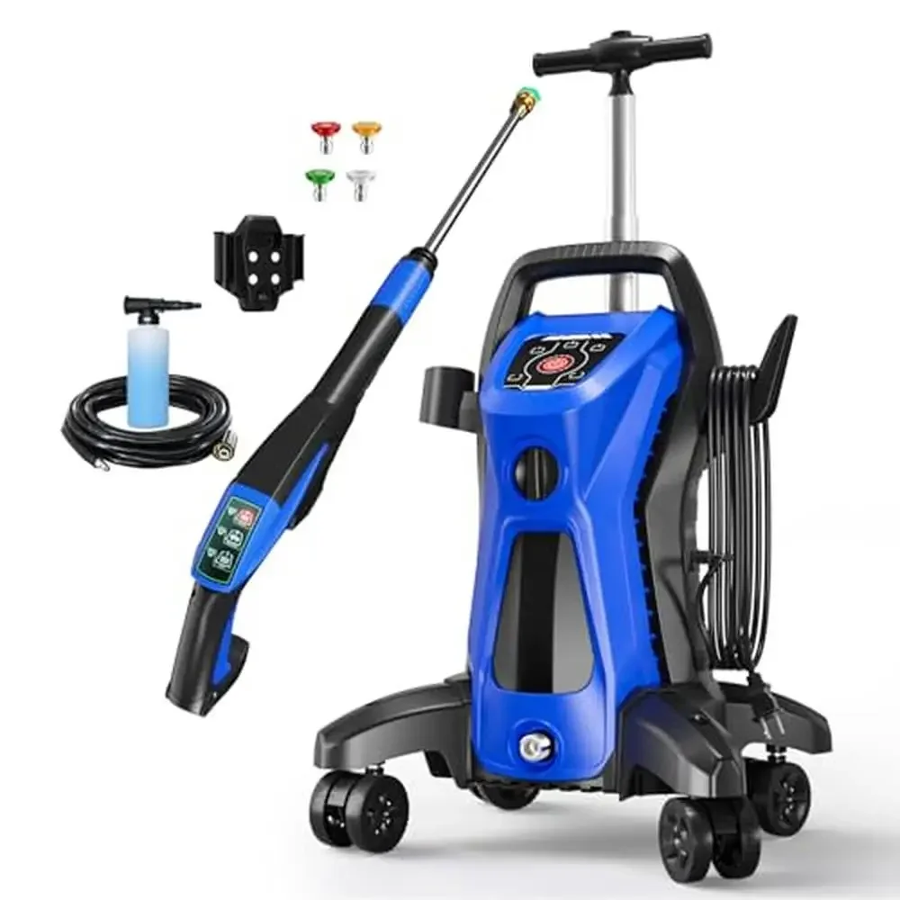 

Electric Pressure Washer 4800 PSI 3.2 GPM Upgrade Spray Handle Smart Control 4 Nozzles Rotation Wheels Easy Mobility Cleaning