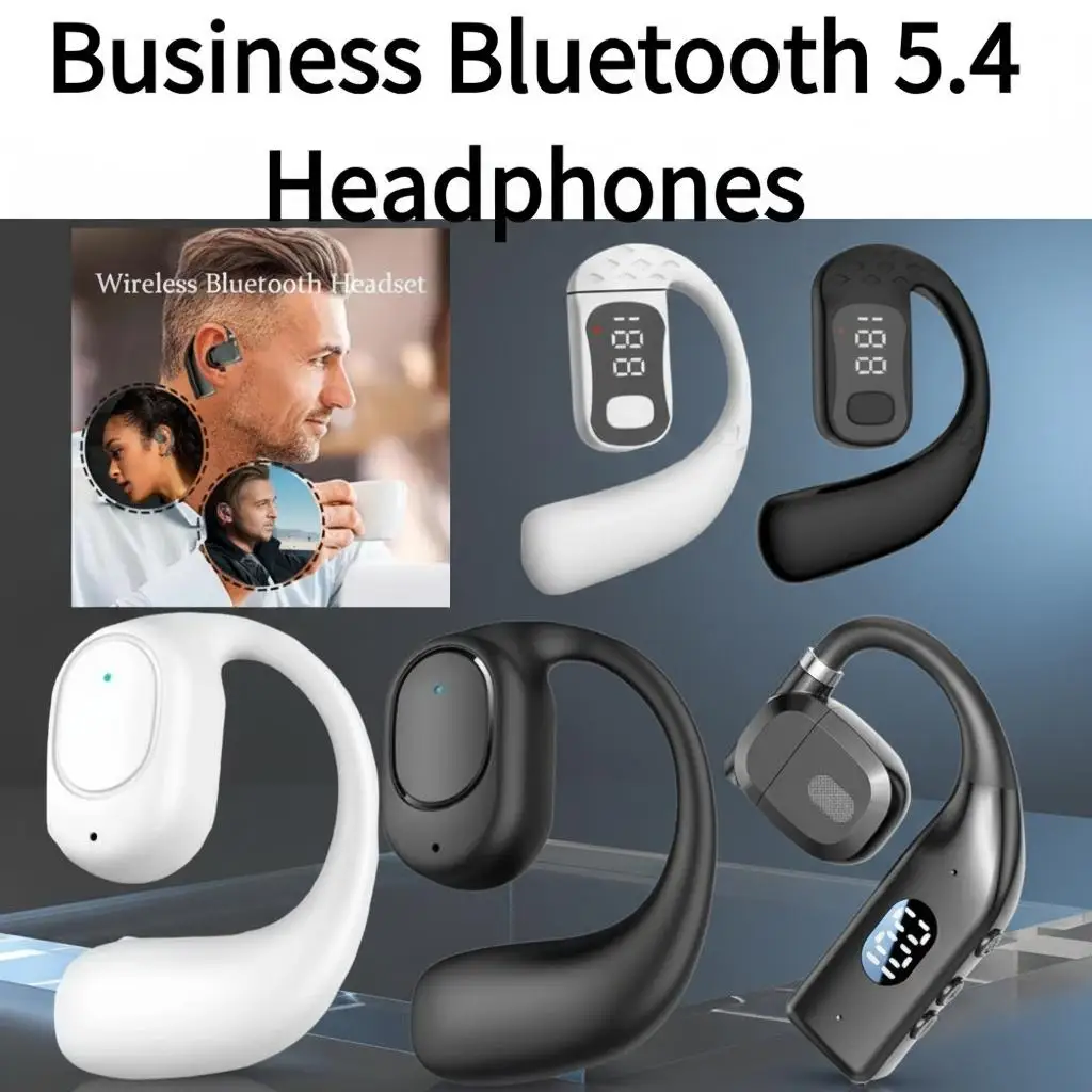 Rotatable Ear Hook Bluetooth Headphones Business Wireless Headset V5.4 Digital Display 200H Standby Over-Ear Design