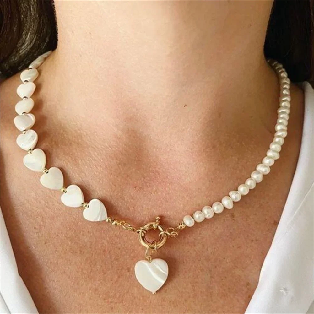Vintage White Natural Heart-shaped Shell Chain Necklace For Women Female Boho Fashion Simple Choker Sandy Beach Jewelry Gift