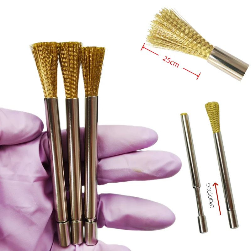 

1/3pcs Dental Bur Brush Telescopic Handle Gold Wire Bristles Cleaning Long Time Use Stainless Steel