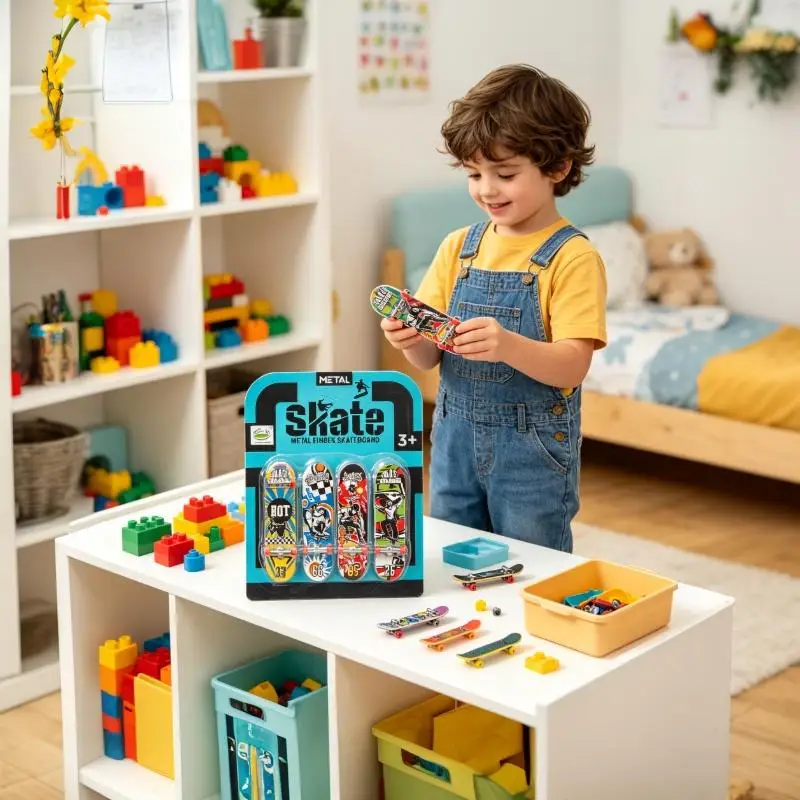 Mini Alloy Finger Slider Fidget Toy 6Pcs Set with Storage Cart Creative Desktop Anxiety Relief Toys for Party Favors Kids