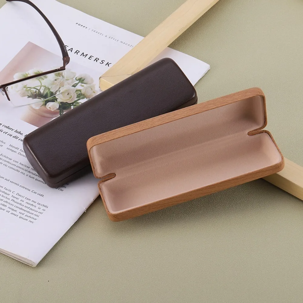 

High Quality Wood Grain Hard Kit Holder Metal Reading Glasses Case For Men And Women PU Leather Eyeglass Box