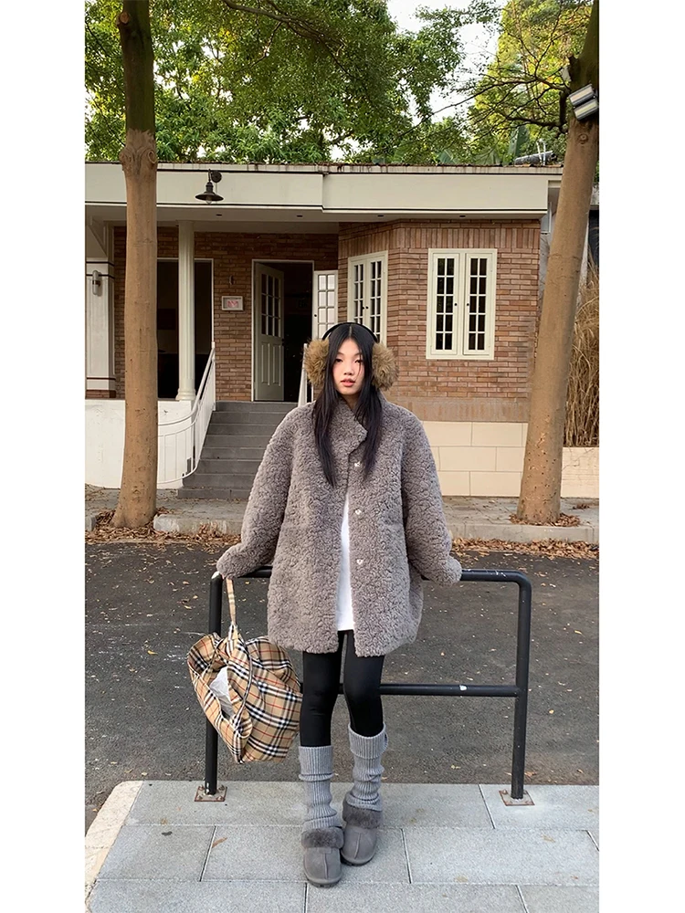 

Faionable Lamb Fur Jaet Women's Autumn Winter New Arrival Cotton Coat Unique Sli Cotton Clothing Stand Collar Long Sl...