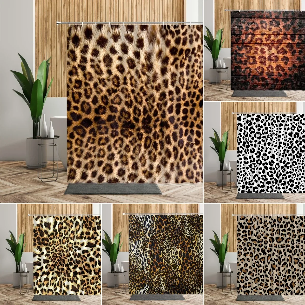 Brown Leopard Printed Shower Curtain Bathroom Curtains Waterproof Fabric Home Partition Screen Living Room Bathtub Curtains Sets