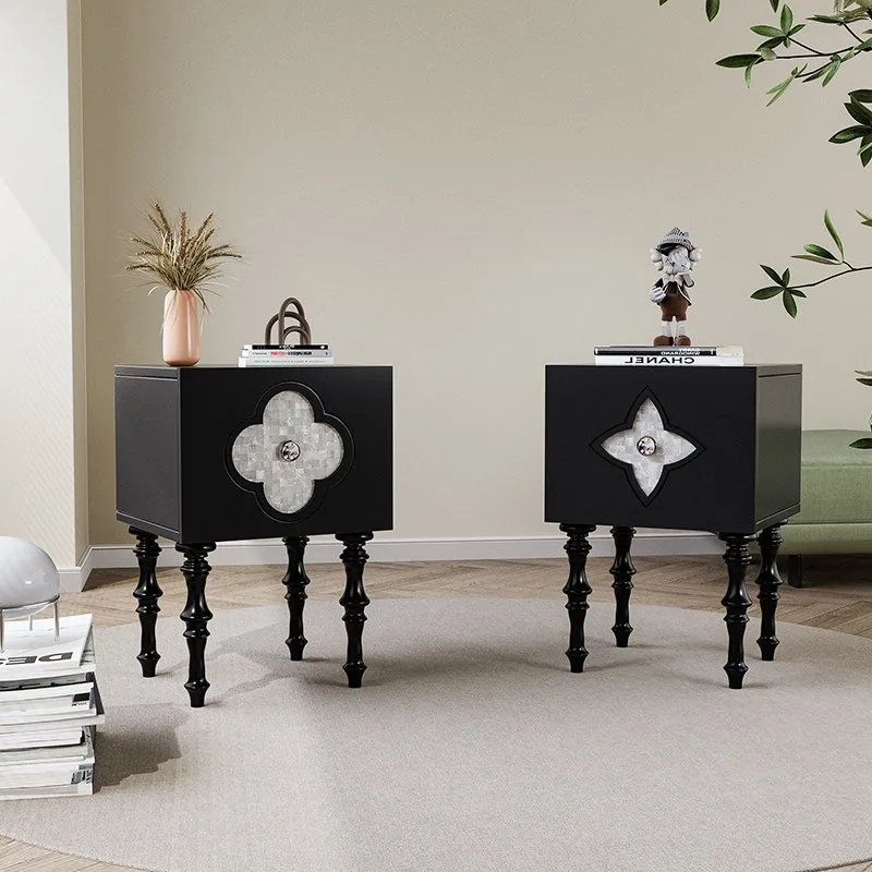 French Bedroom Bedside Table Vintage Sofa Side Black Clover Shell Living Room Side Storage Cabinet Locker