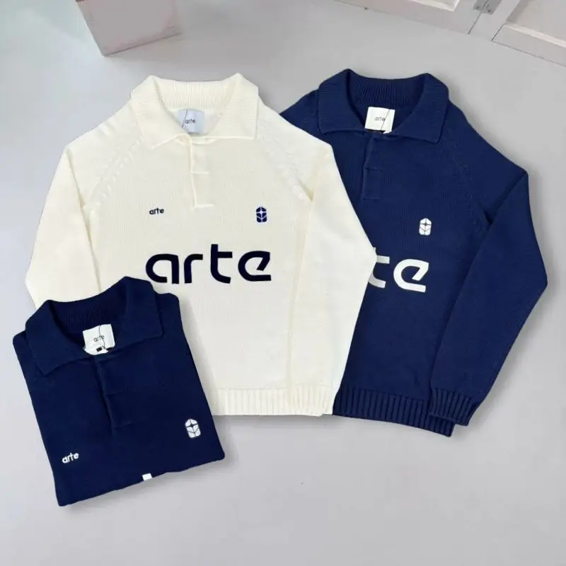 

25ss Winter Fashion Street Arte Sweater Jacquard Embroidered Letter Logo Half Open Collar Knitted Pullover Casual Men Women Tops