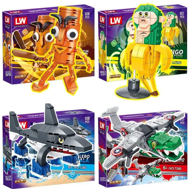 

2026 Brainrot Bricks Tung Tung Sahur Italy Tralalero Tralala Building Block Funny Assembly Toy for Child Birthday Christmas Gift