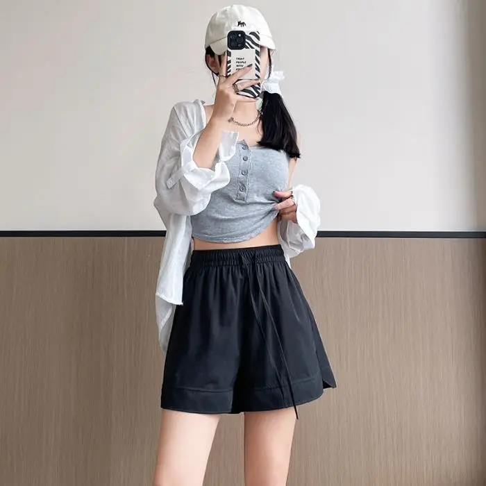 Ice Silk Yamamoto Women's Short Pants Summer Thin New Style Loose Casual Sports below Knee Five-Quarter Wide Leg Pants