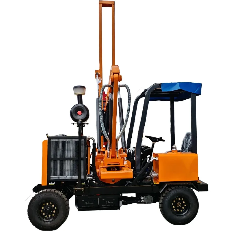 Guardrail Pile Driver Hydraulic Wheel Mounted Machine Hammer Heavy Duty Fence Post Driver Highway Construction Site Engine Pump