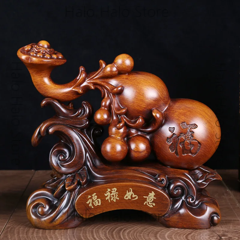 

Wood grain Fulu Ruyi gourd ornament housewarming Fulu Nafu Wangzhai wine cabinet home accessories