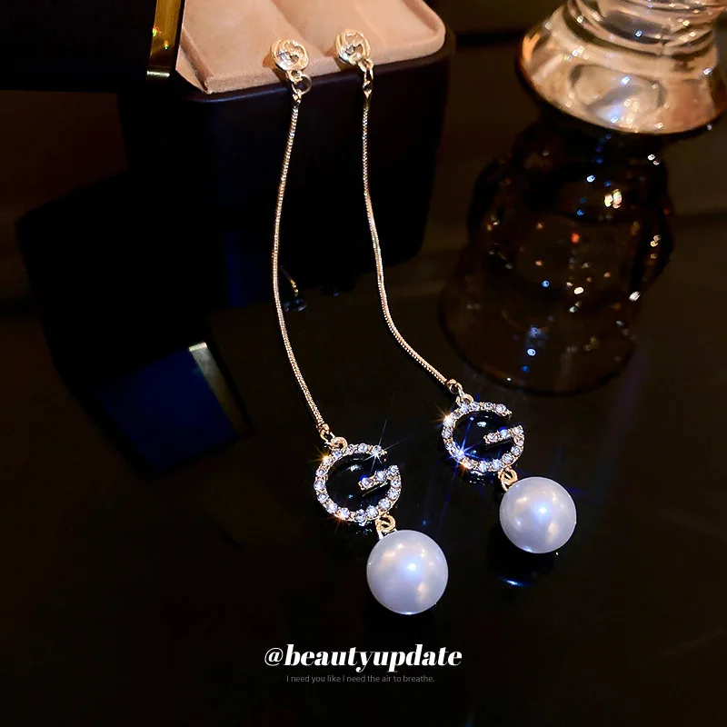 أقراط كلاسيكية بشراشيب طويلة للنساء ، أقراط أذن راقية ، فاخرة ، زركون كامل ، قلادة أذن ، مجوهرات بتصميم جذاب