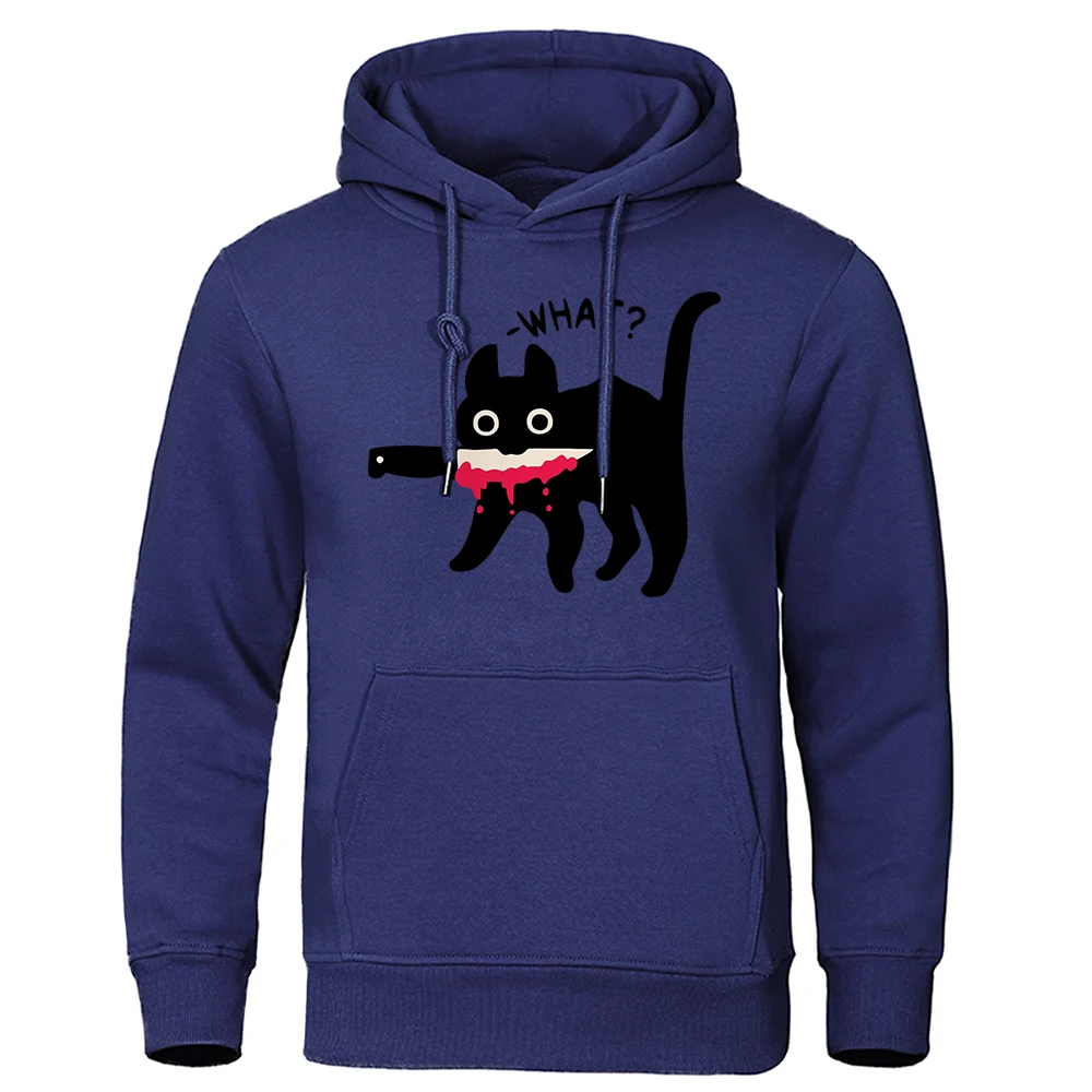 The Killer Cat With A Knife In Its Mouth Men Women Streetwear Cartoon Loose Clothing Fashion Oversize Hoodie Autumn Fleece Hoody