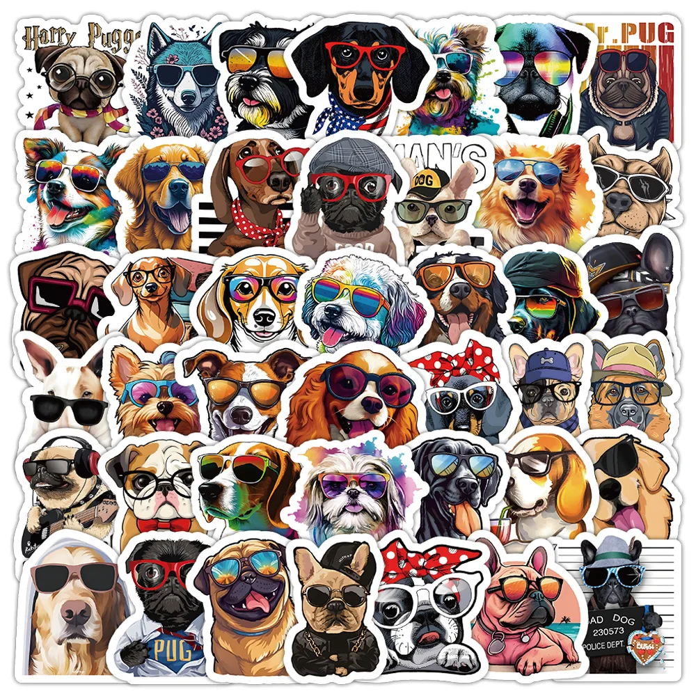 10/30/50PCS New Cute Cool Glasses Puppy Sticker Cartoon Graffiti iPad Luggage  Car Guitar DIY Scrapbook Toy Decoration Wholesale