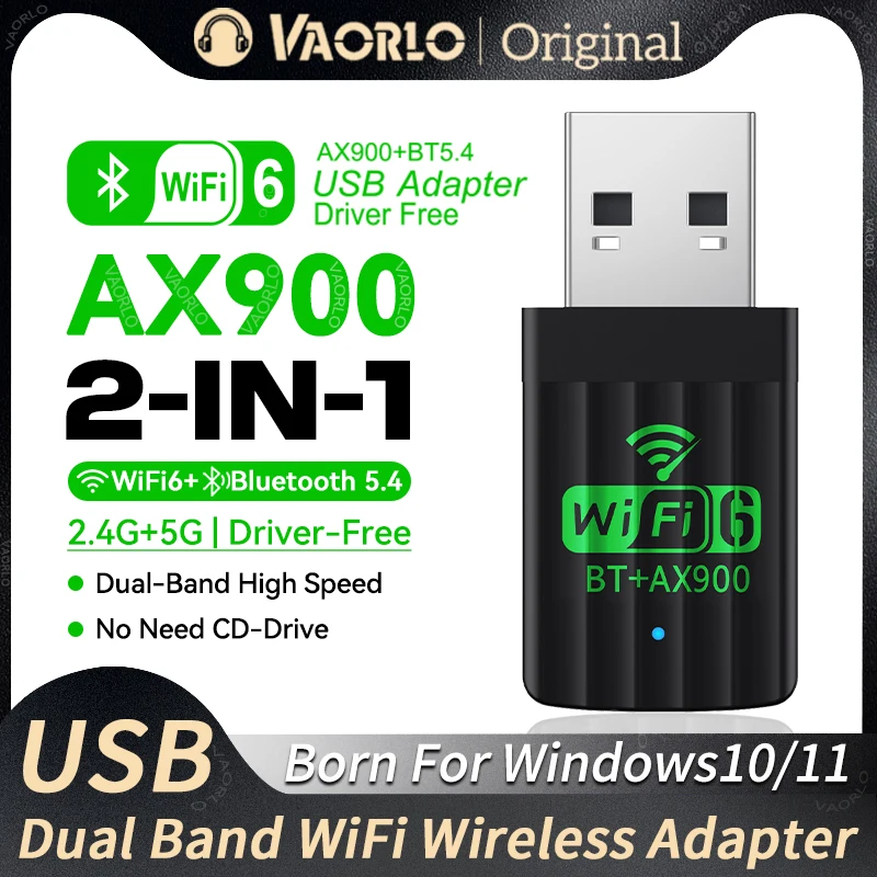 

AX900 USB WIFI6 Bluetooth 5.4 Adapter 2.4G+5GHz Dual Band 900Mbps 802.11AX Wireless Network Card Receiver Dongle For WIN10/11