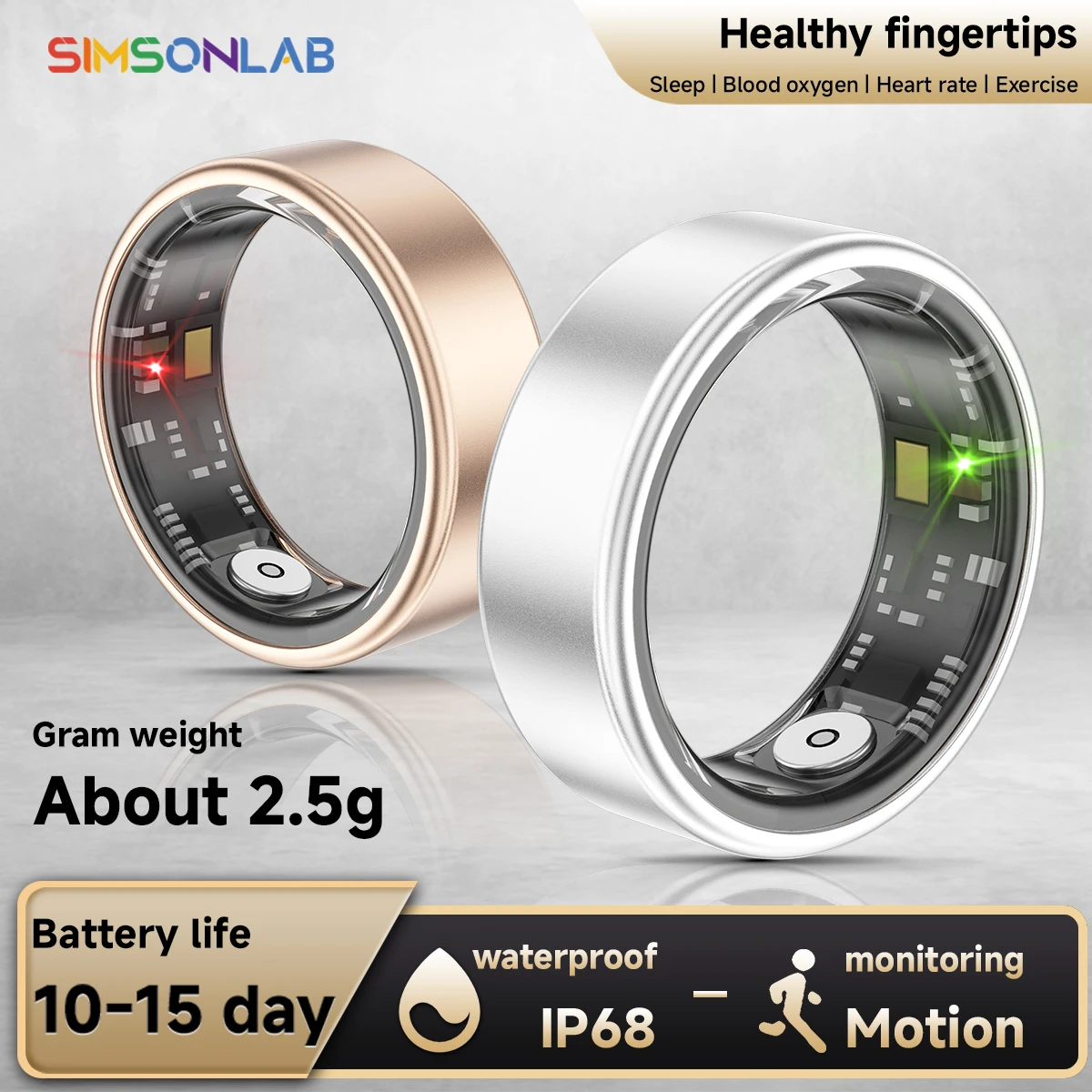 Smart Ring with Health Tracking, Long Battery Life, Real-Time Heart Rate and Blood Oxygen Monitoring, Daily Activity Tracking, S