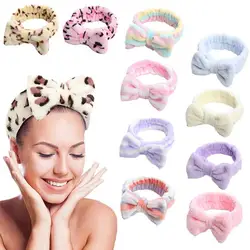 1pc Headbands Bow Shower Elastic Hair Band Coral Fleece Headbands For Washing Face Head Wraps For Makeup Cosmetic Sweet Headband