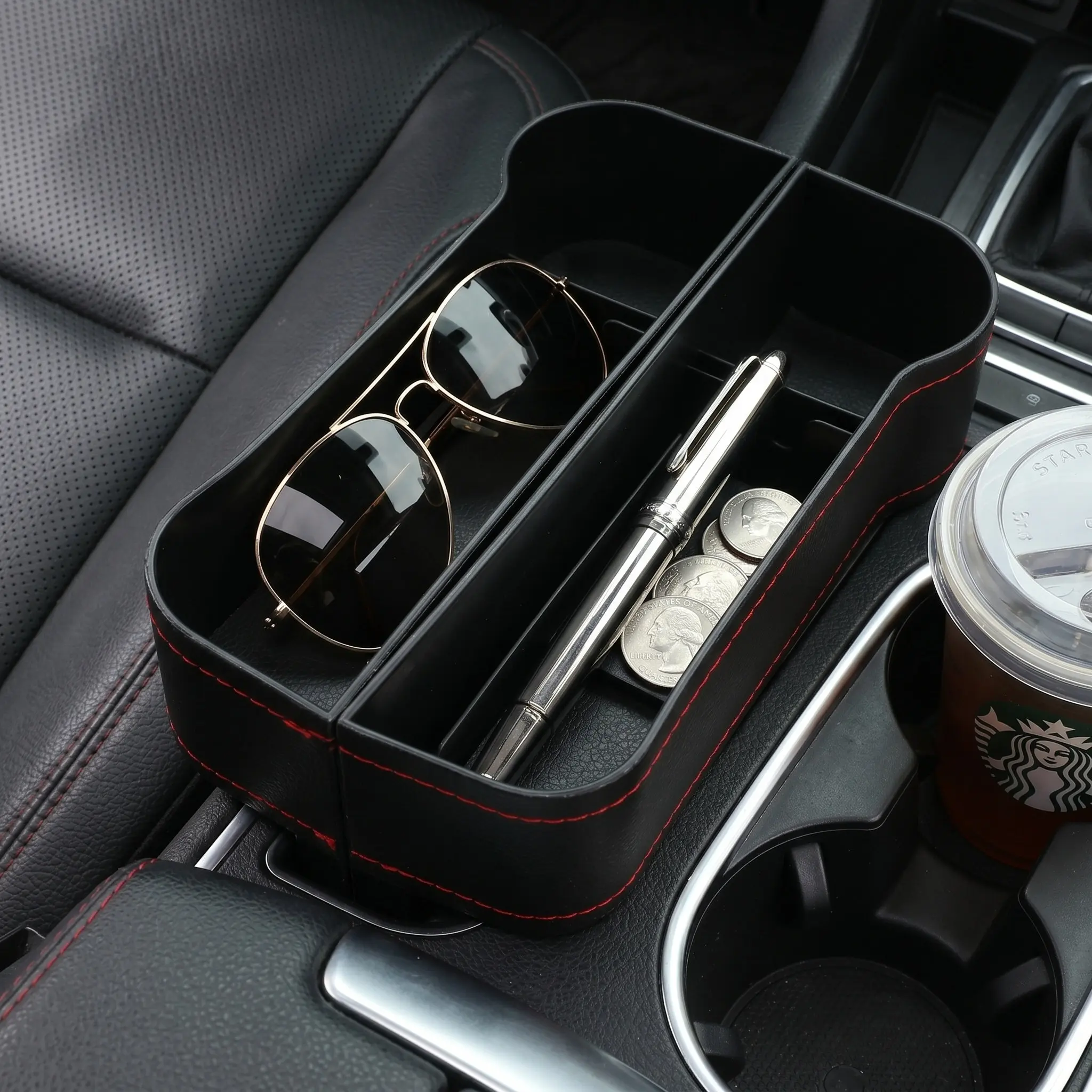 2pcs Gap Organizer Storage Box Black Durable Plastic Material Large Capacity For Front Seat Side Pocket Accessories - view 2