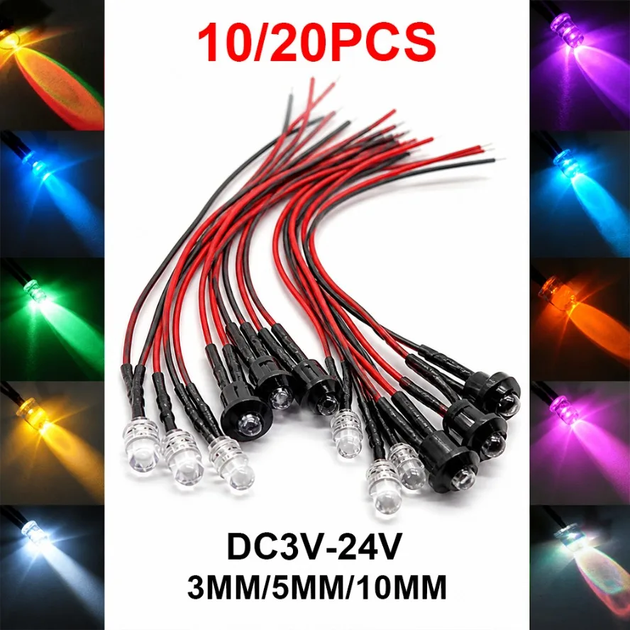 10/20PCS Polychrome LED Bulb Accessories DC3V-24V Prewired Emitting Circle Luminous Indicator Light for DIY Home Decoration