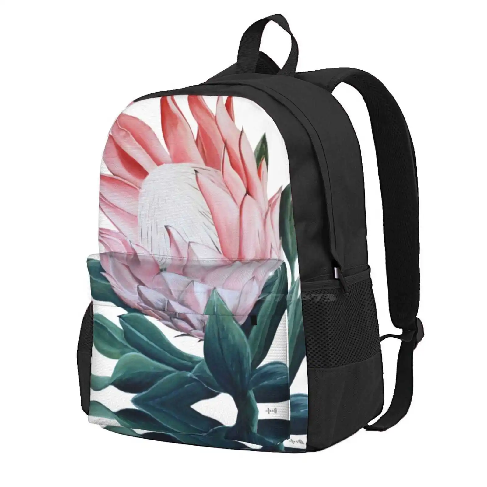 King Protea Flower Painting Hot Sale Schoolbag Backpack Fashion Bags King Nature Green Leaves Petals Australian Native Flower