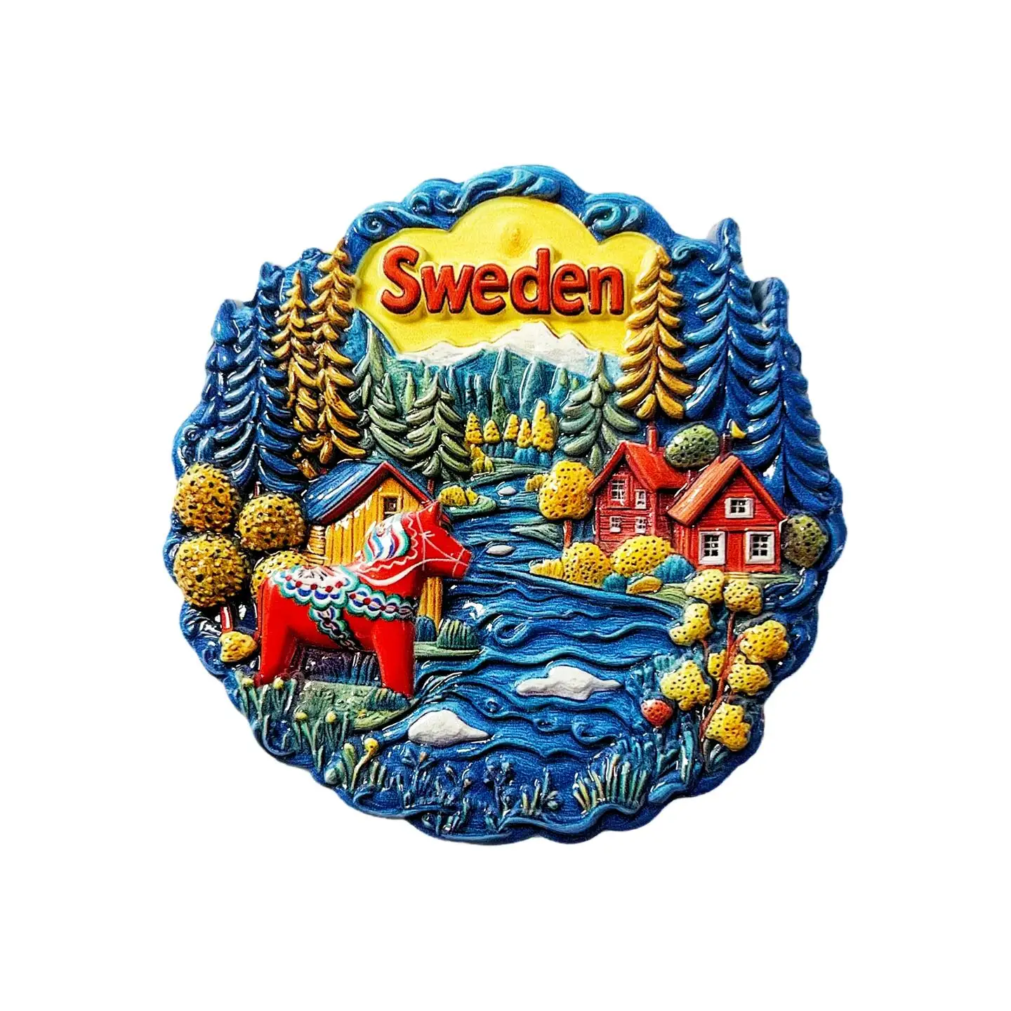 Nordic Swedish Creative Residential Street View, Port Scenery, Dalamuma Tourist Souvenir Decoration Magnetic Refrigerator Magnet