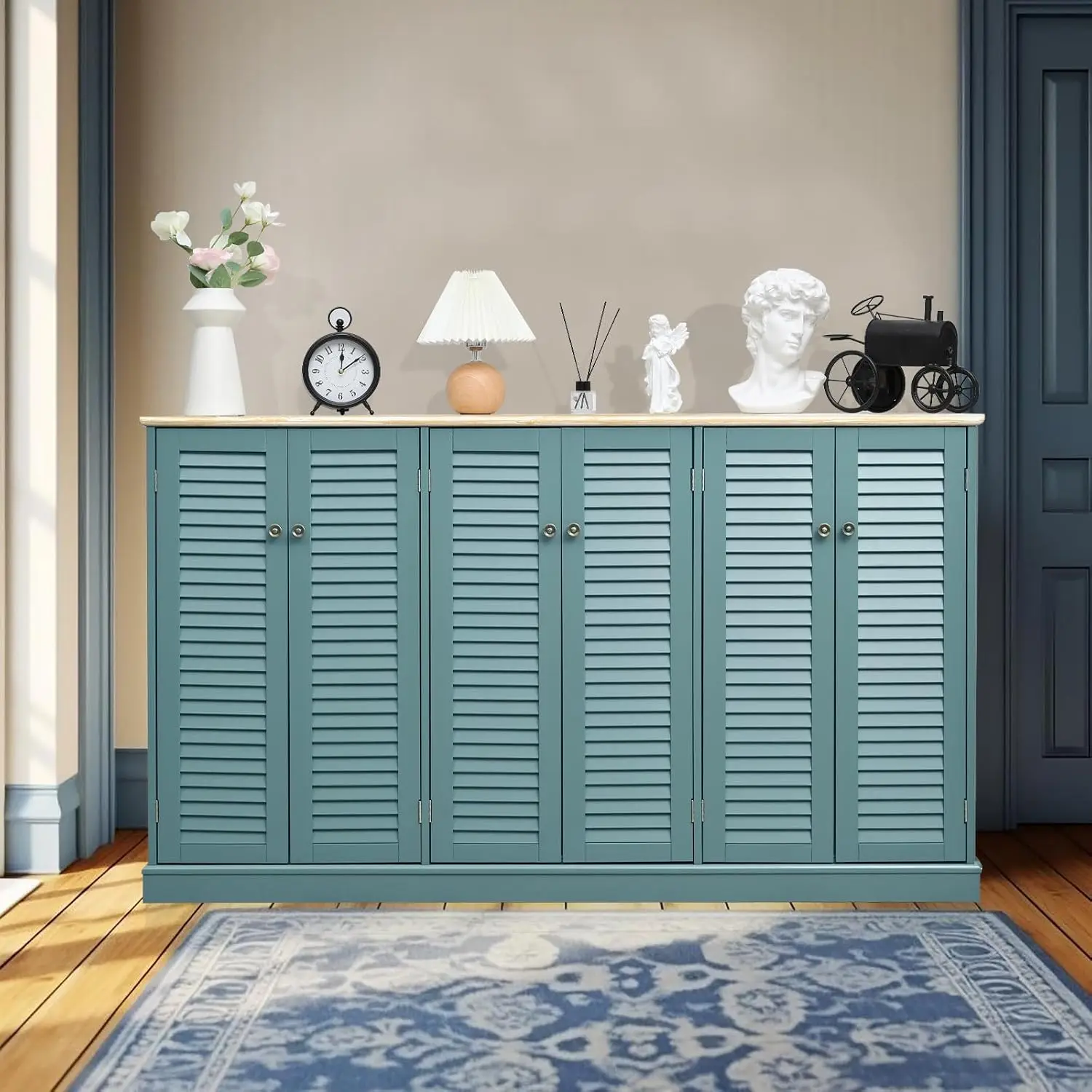 Farmhouse Sideboard Cabinet 6 Shutter Door Kitchen Living Room Storage Coffee Bar Wood 63