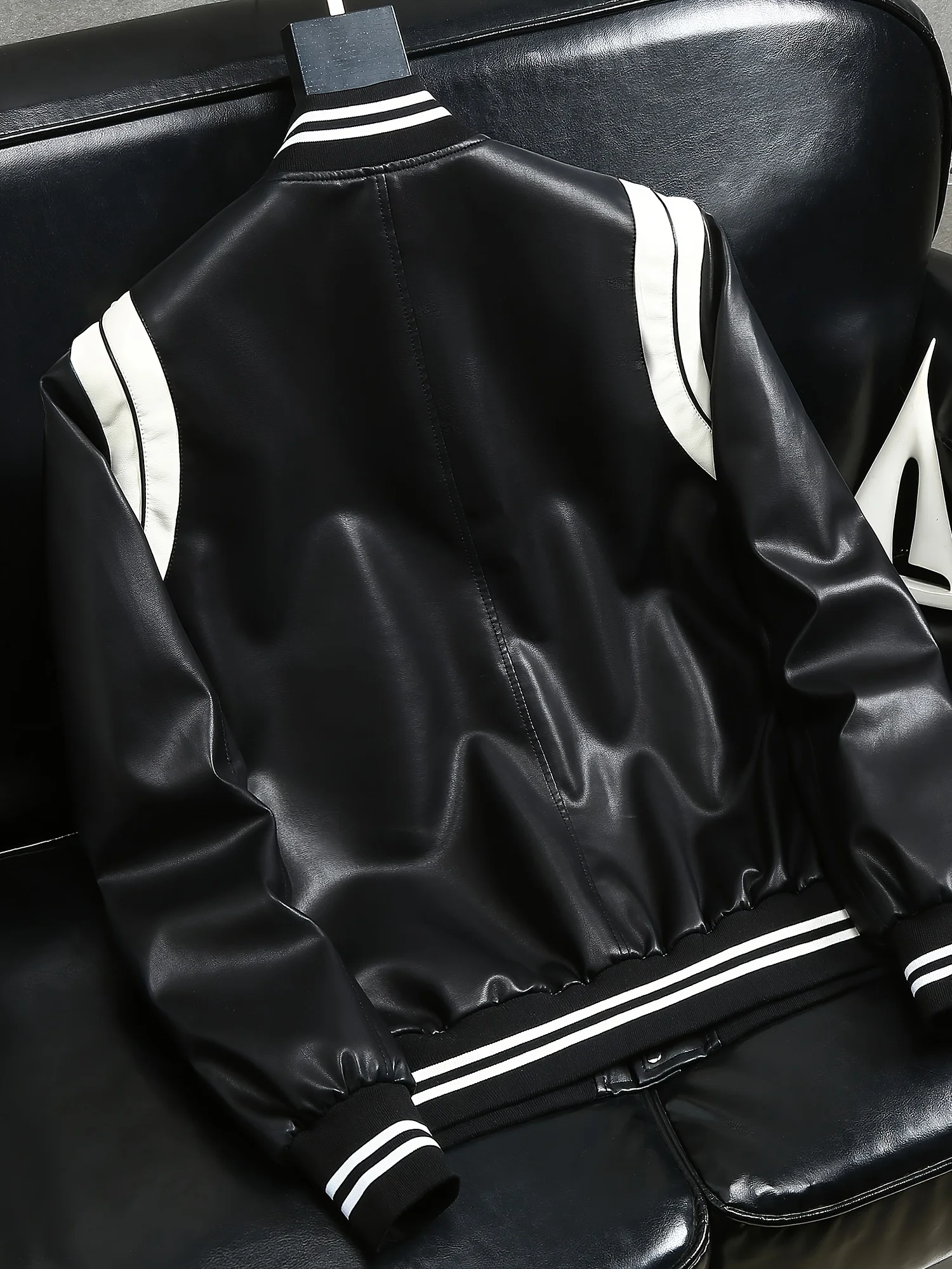 American Motorcycle Rider Jacket, Colorblock Soft Pu Baseball Bomber Leather Jacket