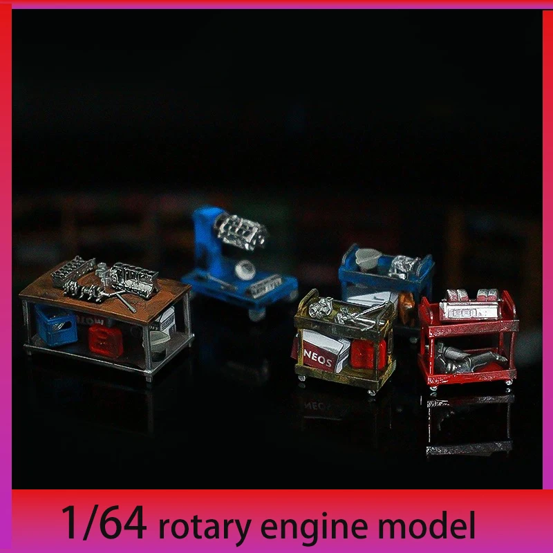 1/64 Scale Rotary Engine Repair Stand Repair Stand Tool Cart Parts Cart Model