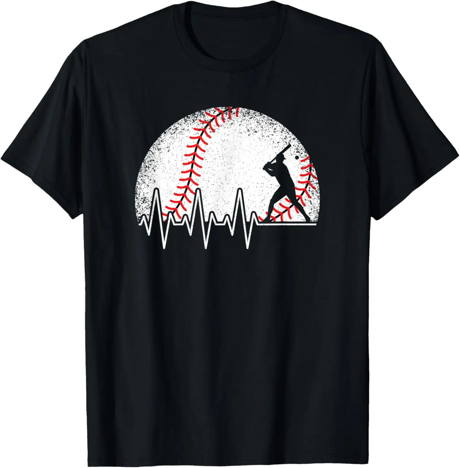 Baseball Heartbeat EKG Batter Vintage Graphic Tee Men Boys Cotton T-Shirt