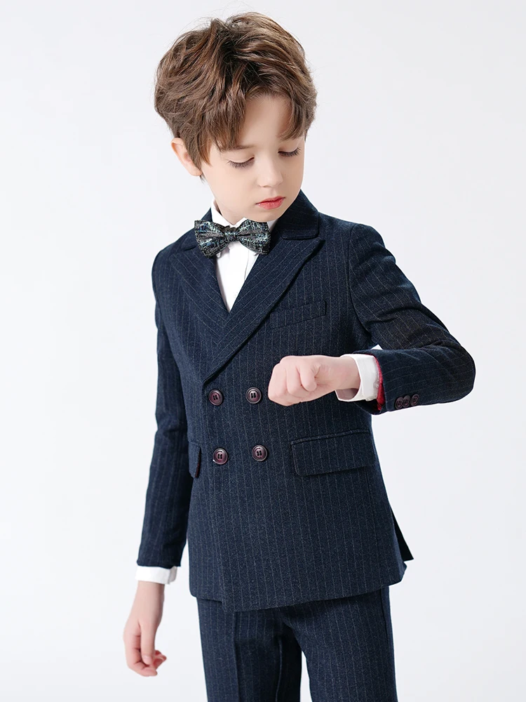 Navy Stripes Boy Suits Dinner Tuxedos Little Kids For Wedding Party Prom Birthday Wear 3 Pieces Jacket Pants Vest