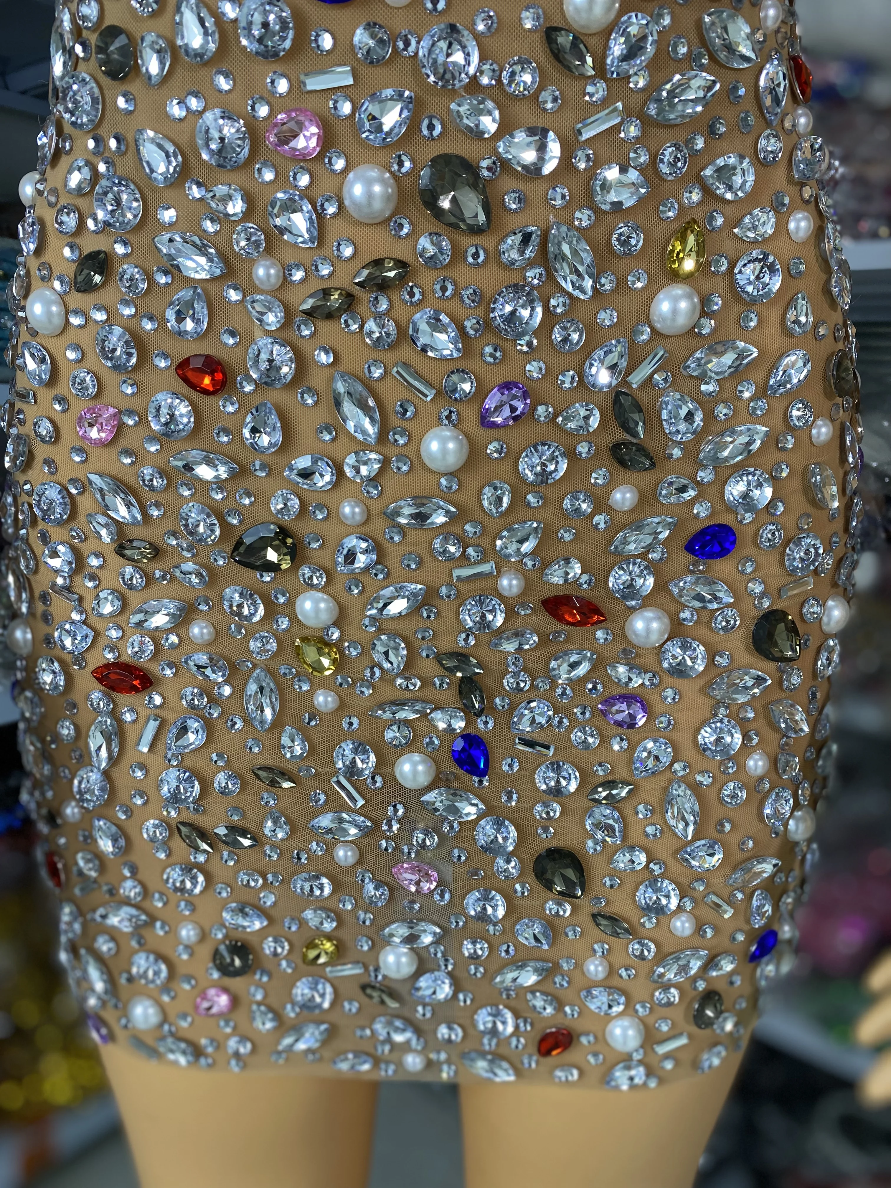 女性の高級カラフルなラインストーンメッシュボディコンミニドレス高弾性イブニングクラブパーティーナイトバー DJ ゴーゴードレスステージ衣装