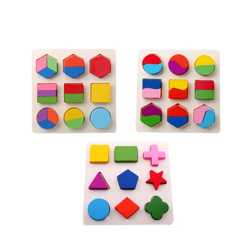 

3Pcs Geometry Boards Educational Shape Matching Colored Jigsaw Blocks Early Learning Gift for Kids Preschool Recognition